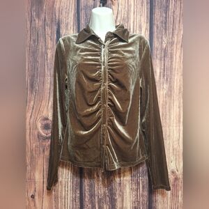 Golden Hour Velour Button-Up Blouse Red By BKE Size Medium!